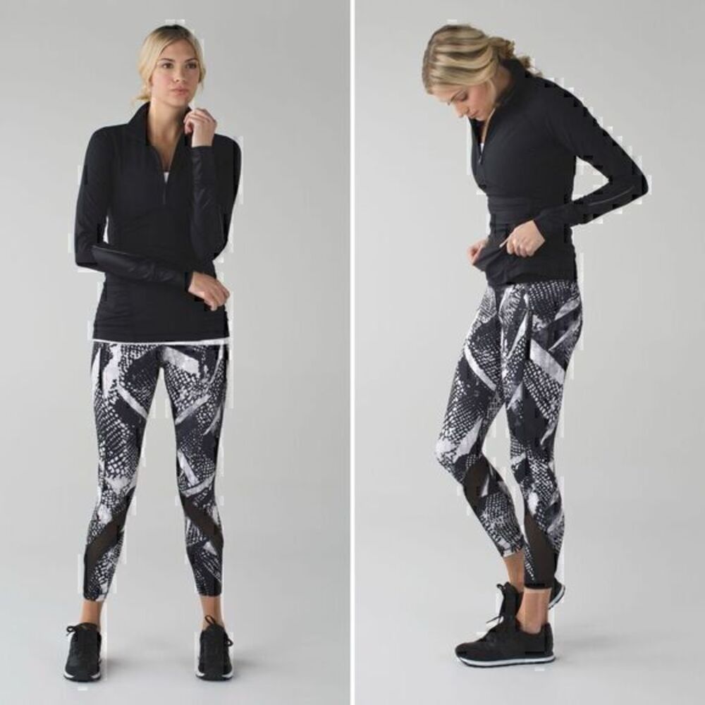 Lululemon Inspire Tight II (Mesh) in Static Mist White Black Size 4